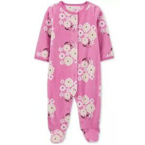 NWT. CARTER'S Baby Girl Floral Snap-Up Fleece Sleep & Play Pajamas